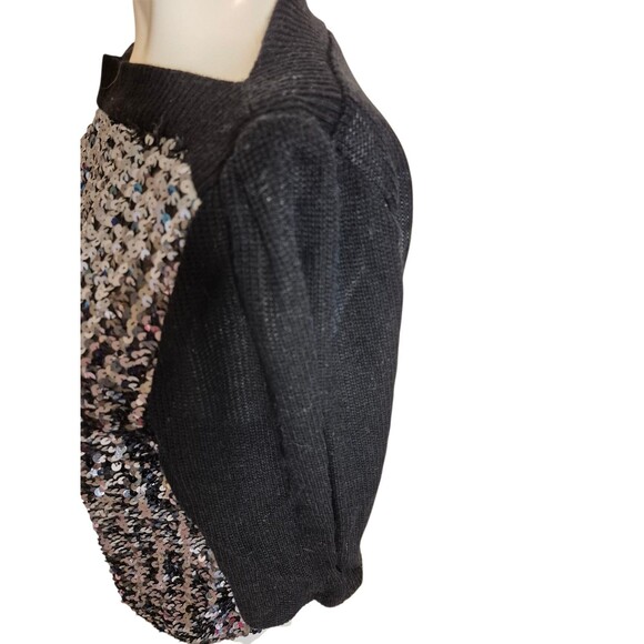 Diamonds Run By Wayne Diamond VTG 70s Sweater Sequin Knit Puff Sleeve Blk sz XS - Picture 3 of 5